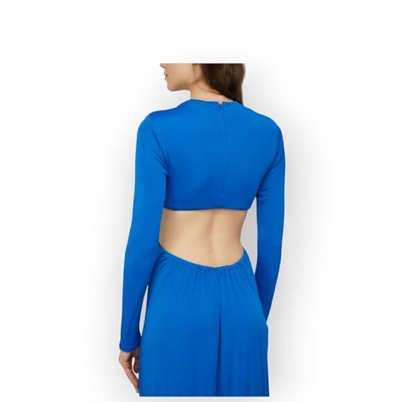 Farm Rio Blue Knotted Cut Out Maxi Dress Boho Tropical Vacation Resort Wear - Picture 3 of 17